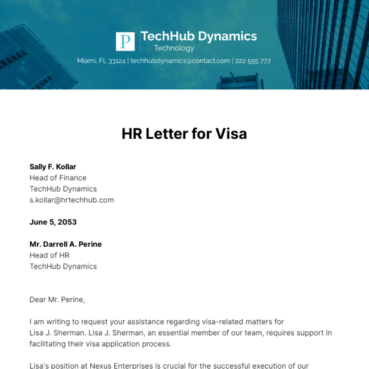 HR Letter for Visa Template