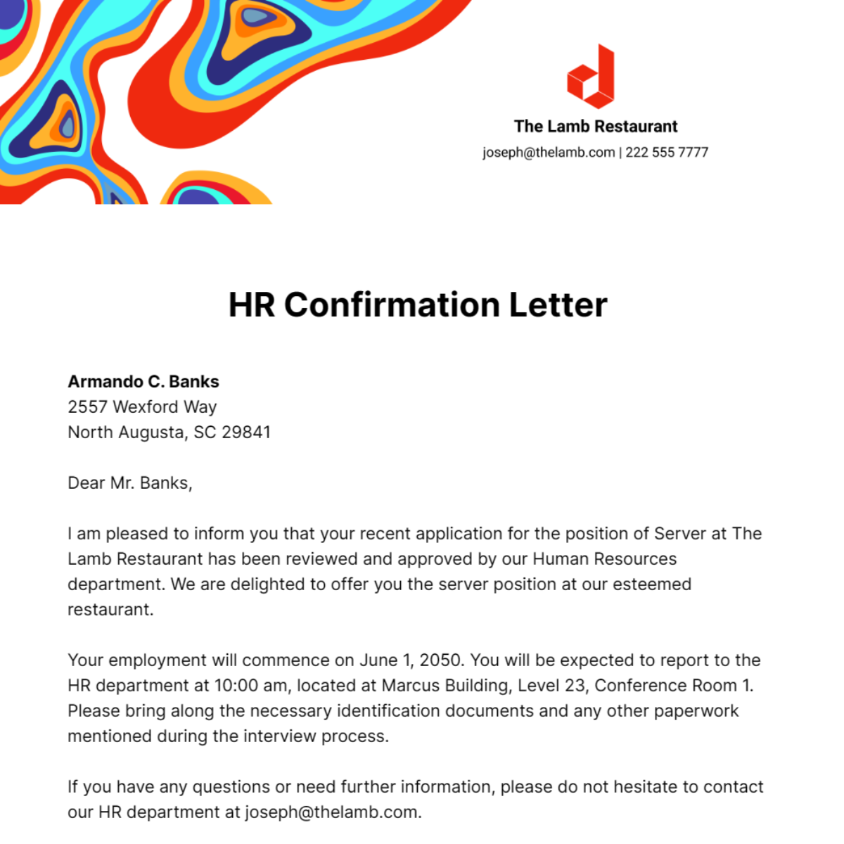 HR Confirmation Letter Template
