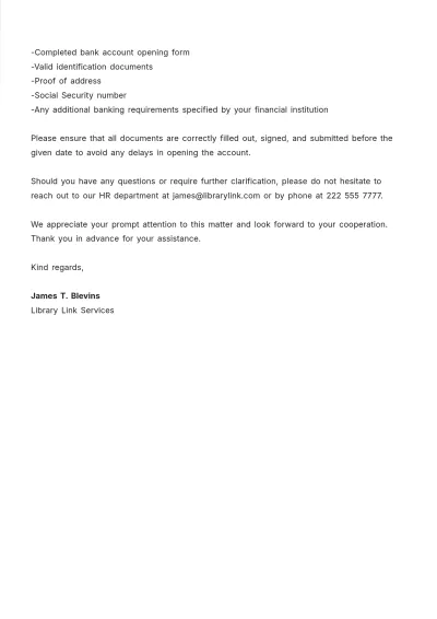 Free HR Letter for Bank Account Opening Template to Edit Online