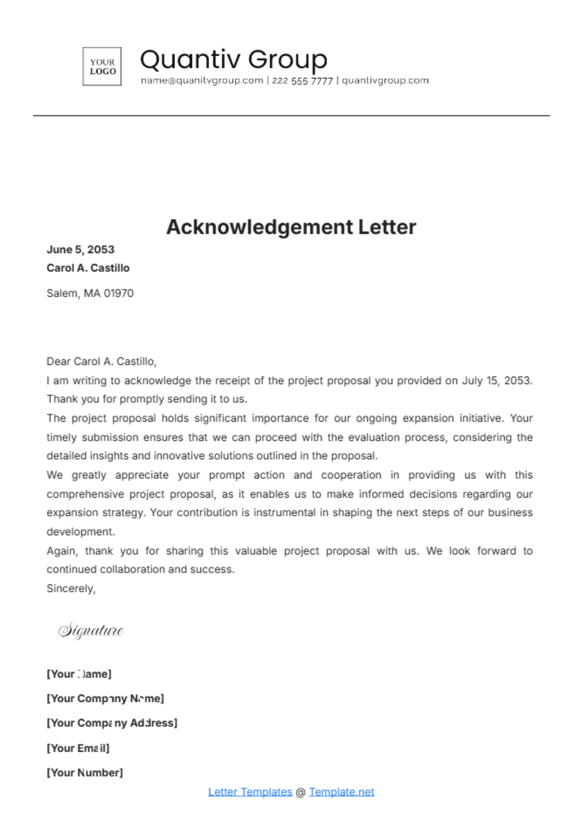 Acknowledgement Letter Template