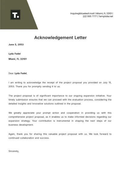 Free Acknowledgement Letter Template to Edit Online