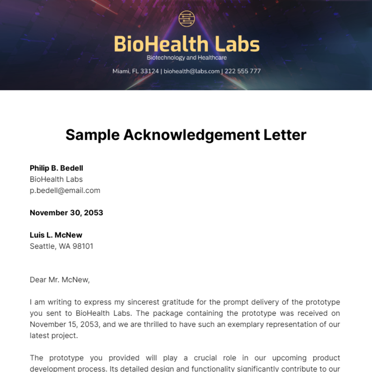 Sample Acknowledgement Letter Template