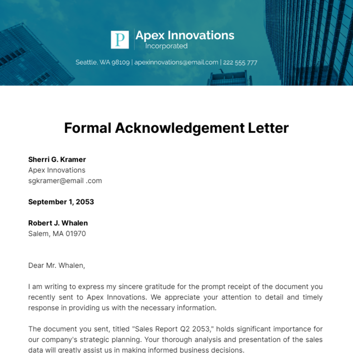 Acknowledgement Letter Format Template