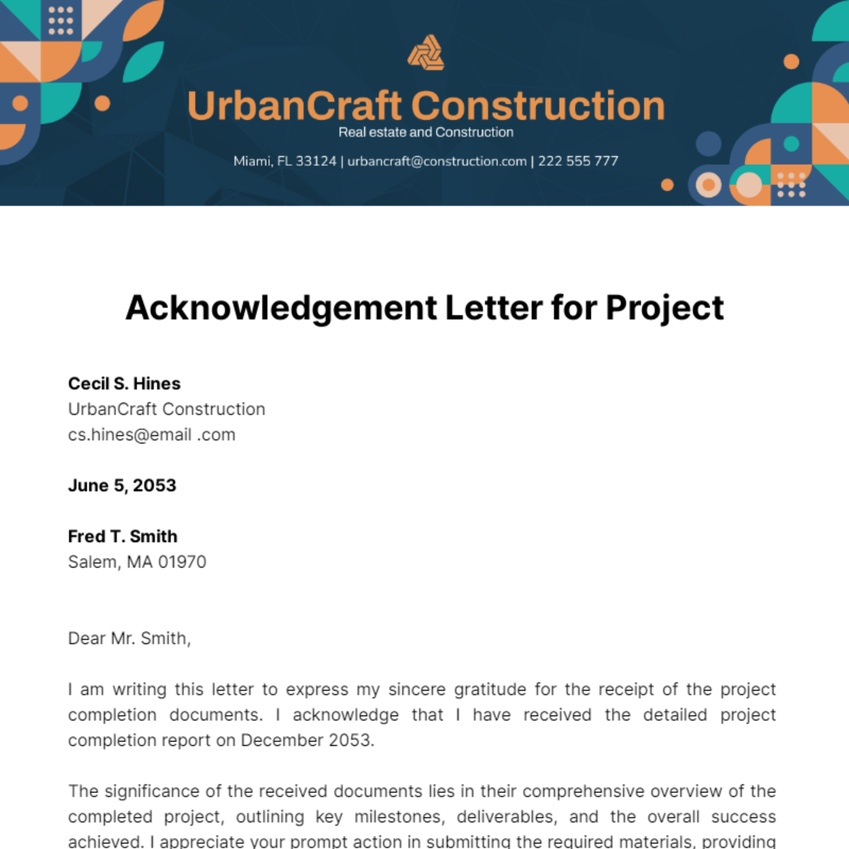 Formal Acknowledgement Letter Template