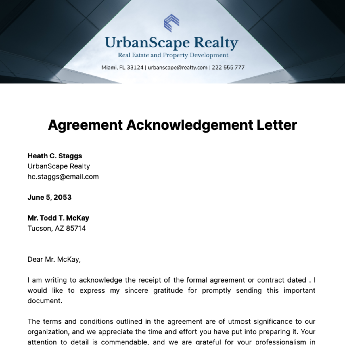 Agreement Acknowledgement Letter Template