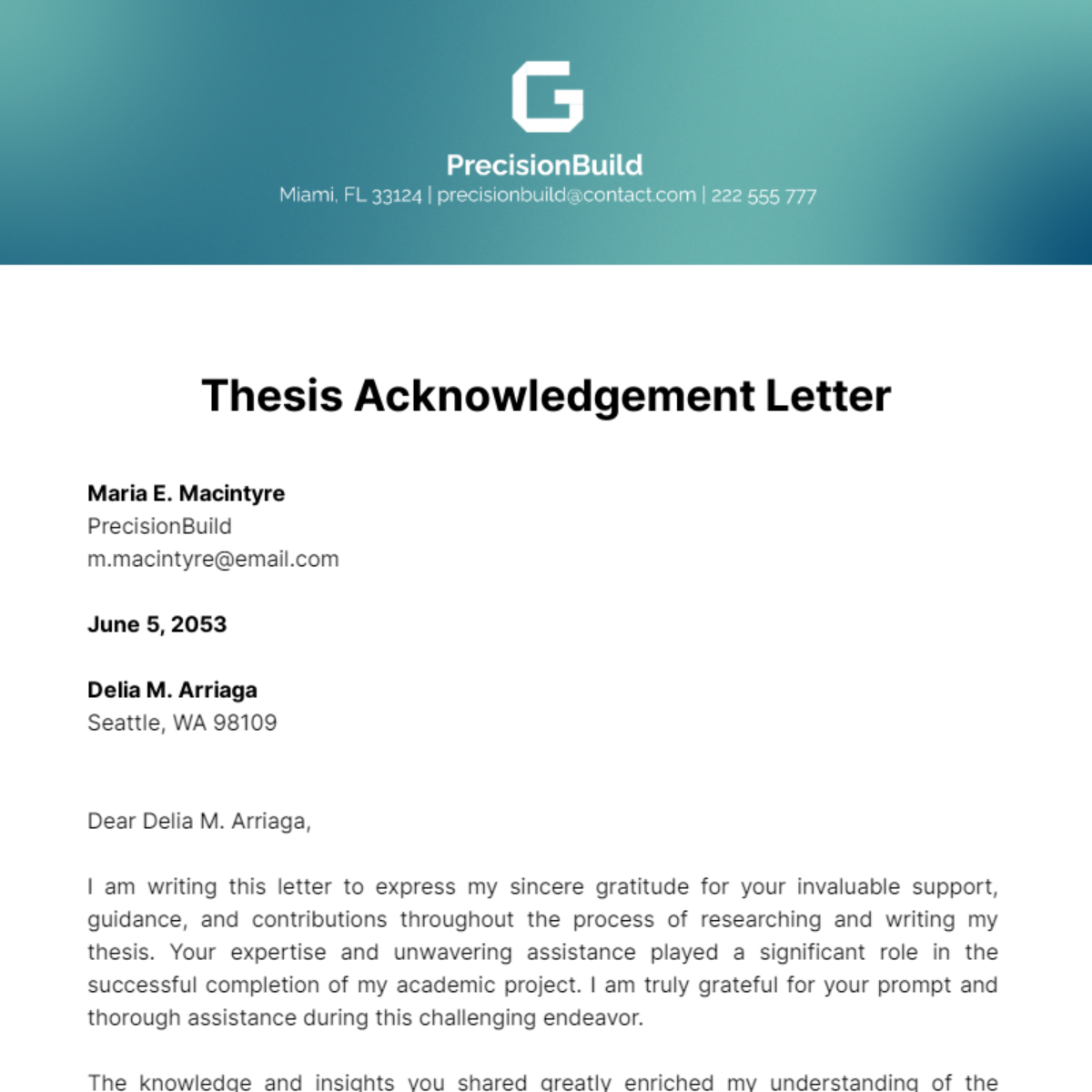 Thesis Acknowledgement Letter Template