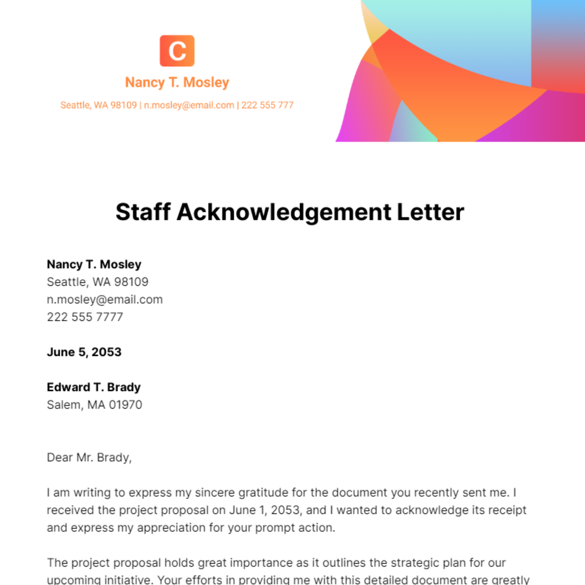 Staff Acknowledgement Letter Template