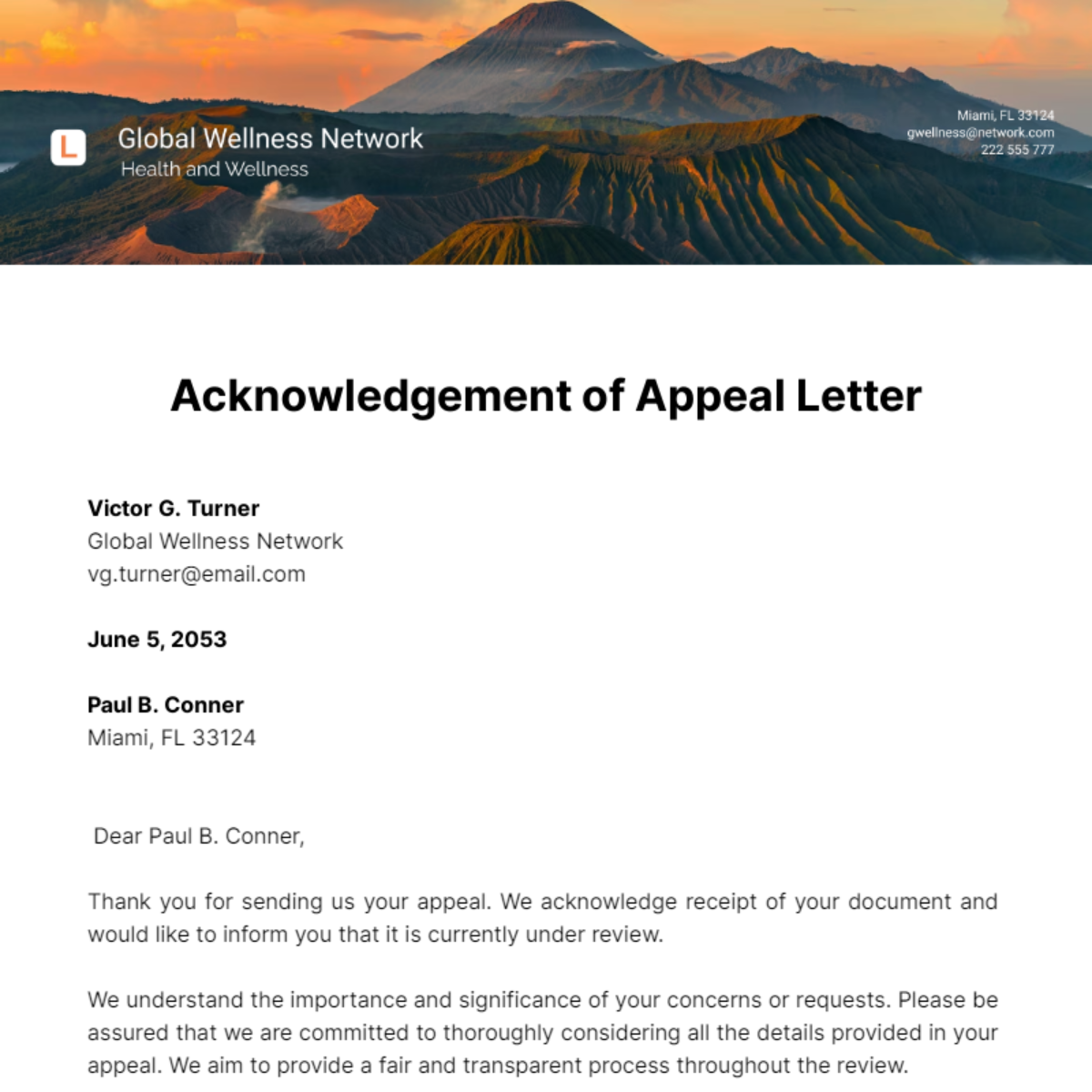 Acknowledgement of Appeal Letter Template
