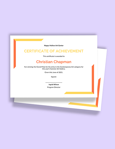 Art Achievement Certificate Template - Google Docs, Illustrator, Word, Apple Pages, PSD, Publisher