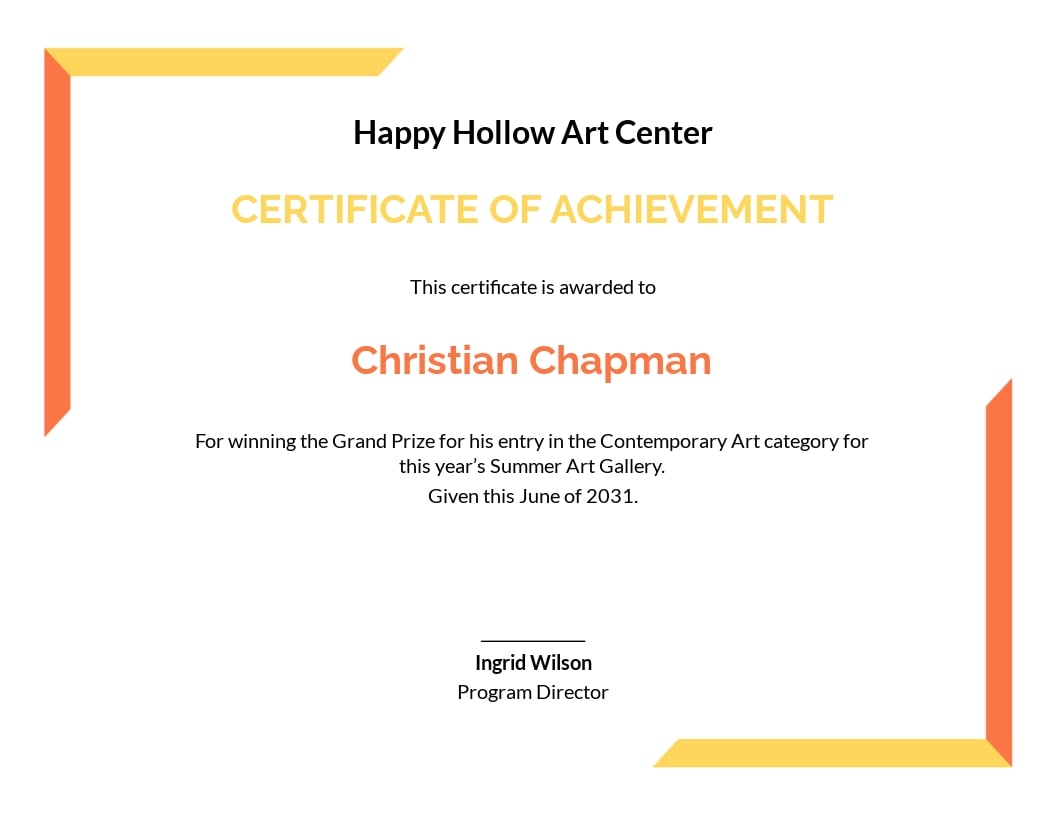 Art Achievement Certificate Template - Google Docs, Illustrator