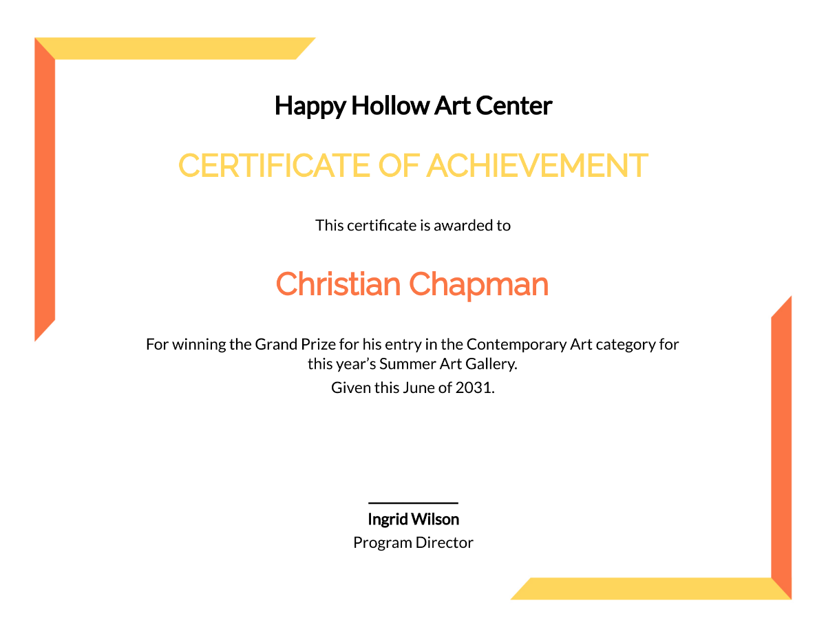 Art Achievement Certificate Template