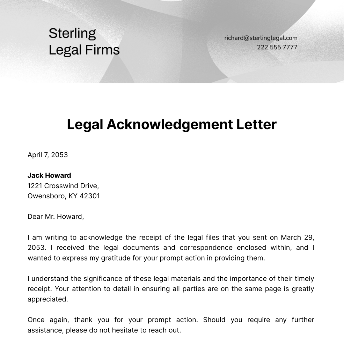 Legal Acknowledgement Letter Template