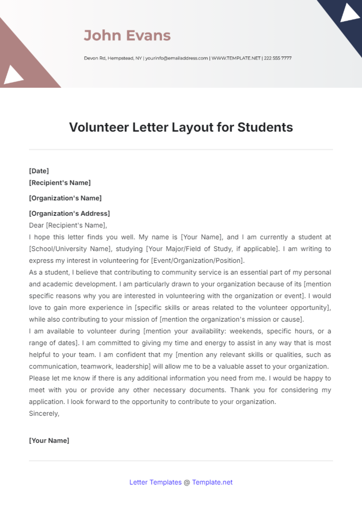 Volunteer Letter for Students Template - Edit Online & Download