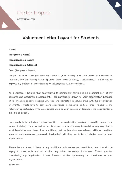 Free Volunteer Letter for Students Template to Edit Online