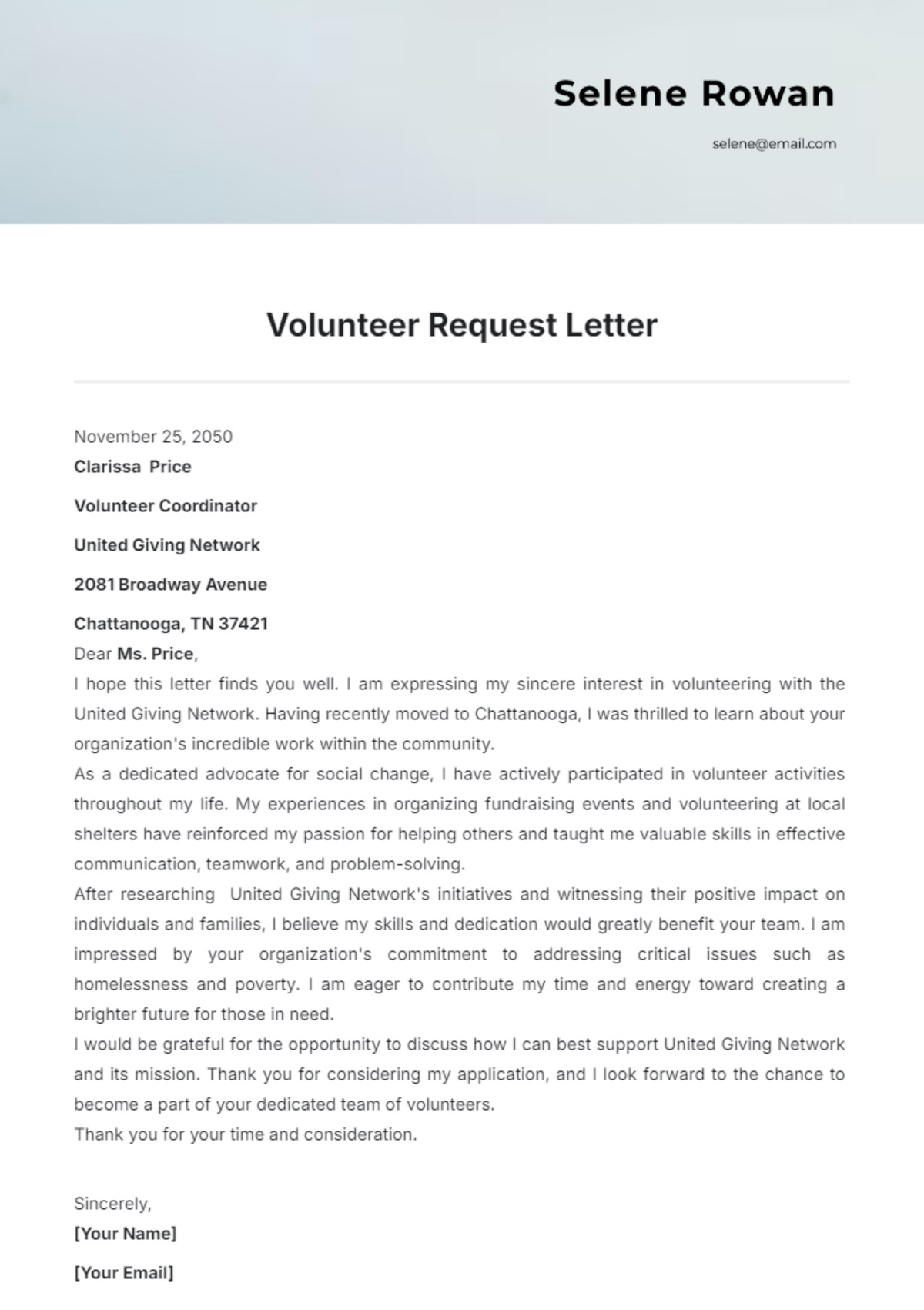 Volunteer Request Letter Template - Edit Online & Download