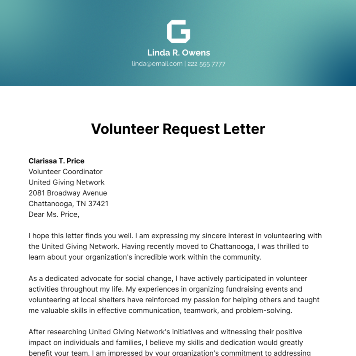 Volunteer Request Letter Template
