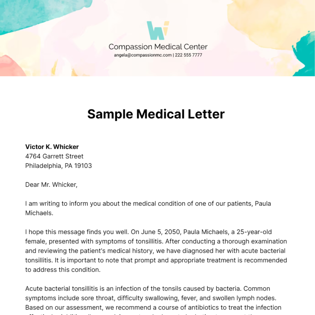 Free Sample Medical Letter Template