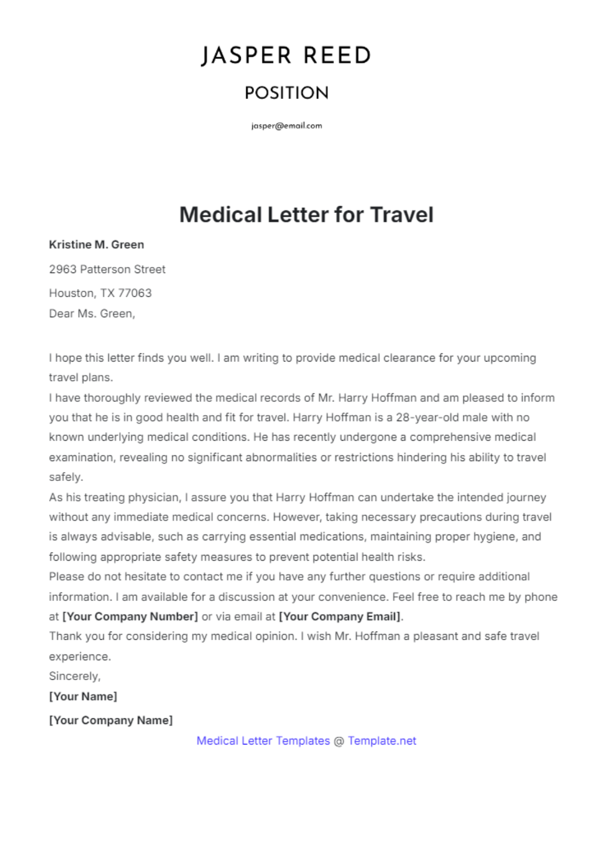 Medical Letter for Travel Template - Edit Online & Download