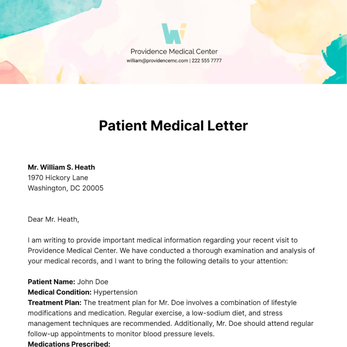 Patient Medical Letter Template