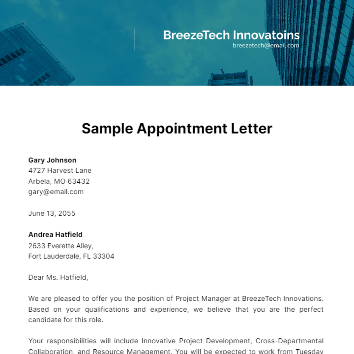 Sample Appointment Letter Template