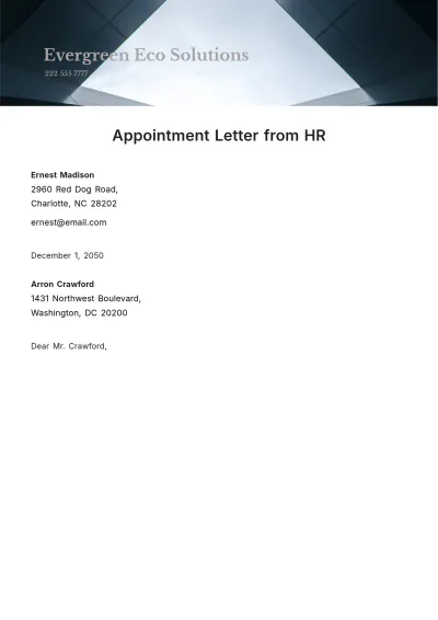 Free Appointment Letter from HR Template to Edit Online