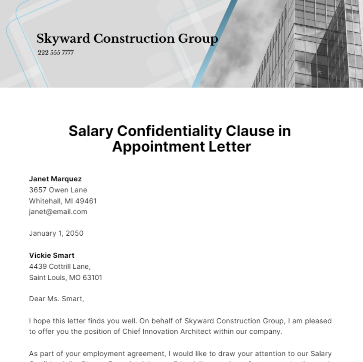 Salary Confidentiality Clause in Appointment Letter Template
