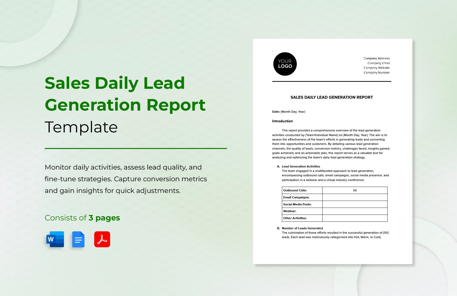 Sales Daily Lead Generation Report Template