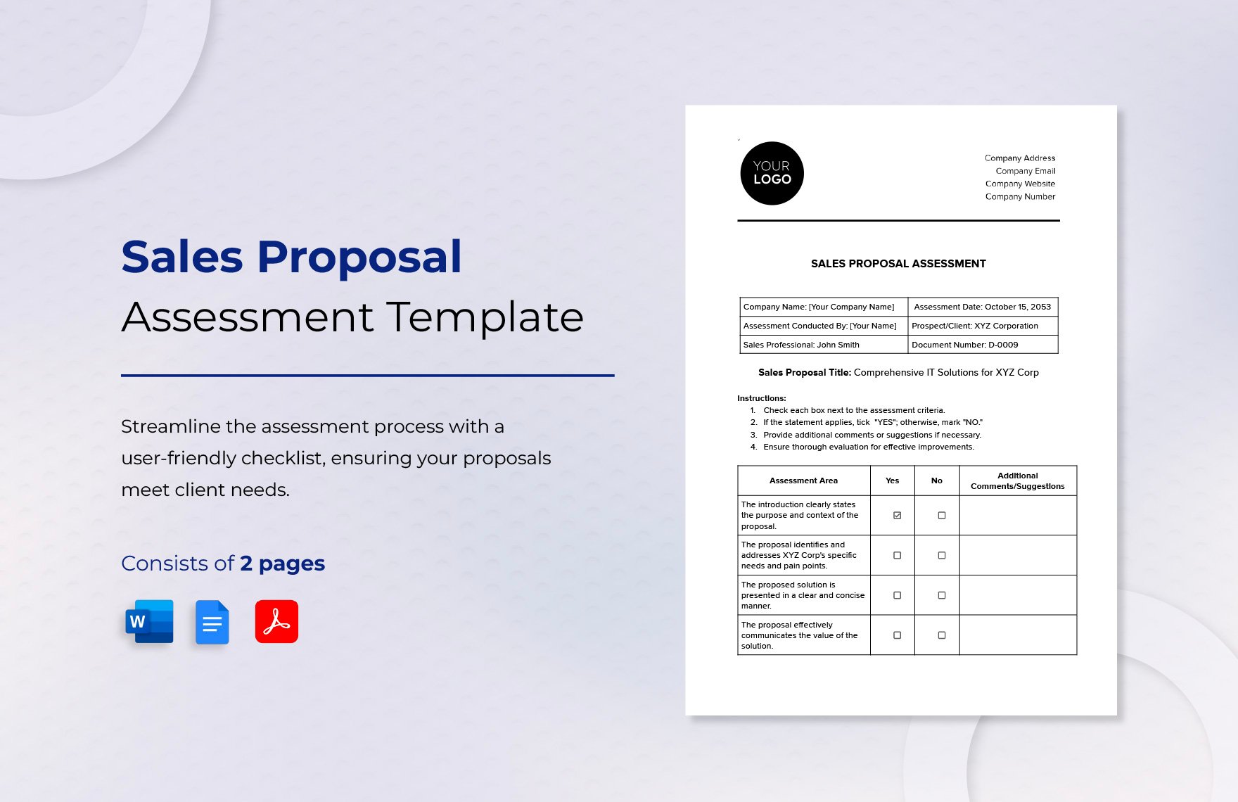 Sales Proposal Assessment Template in Word, Google Docs, PDF