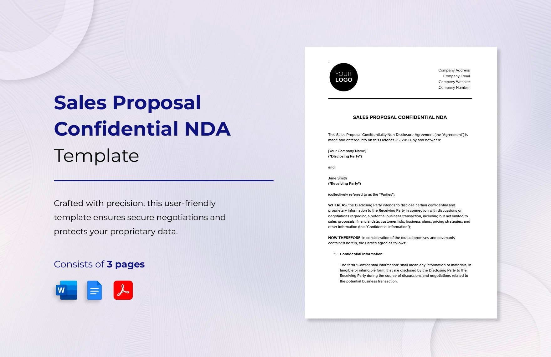 Sales Proposal Confidentiality NDA Template in Word, Google Docs, PDF