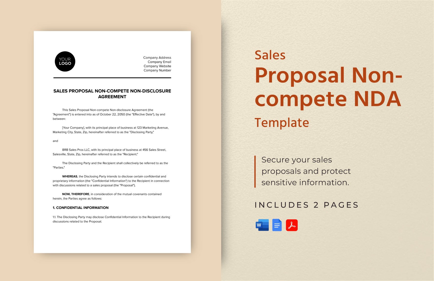 Sales Proposal Non-compete NDA Template in Word, Google Docs, PDF