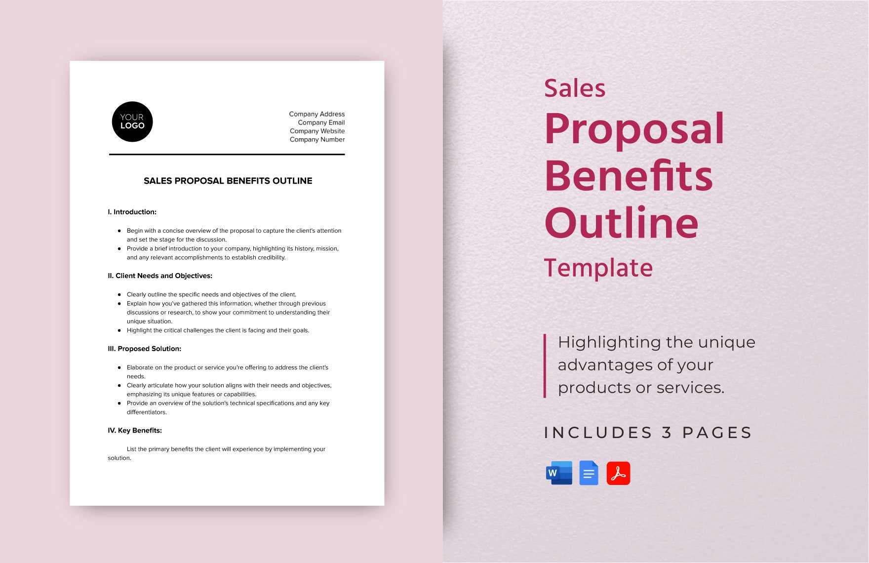 Sales Proposal Benefits Outline Template in Word, Google Docs, PDF