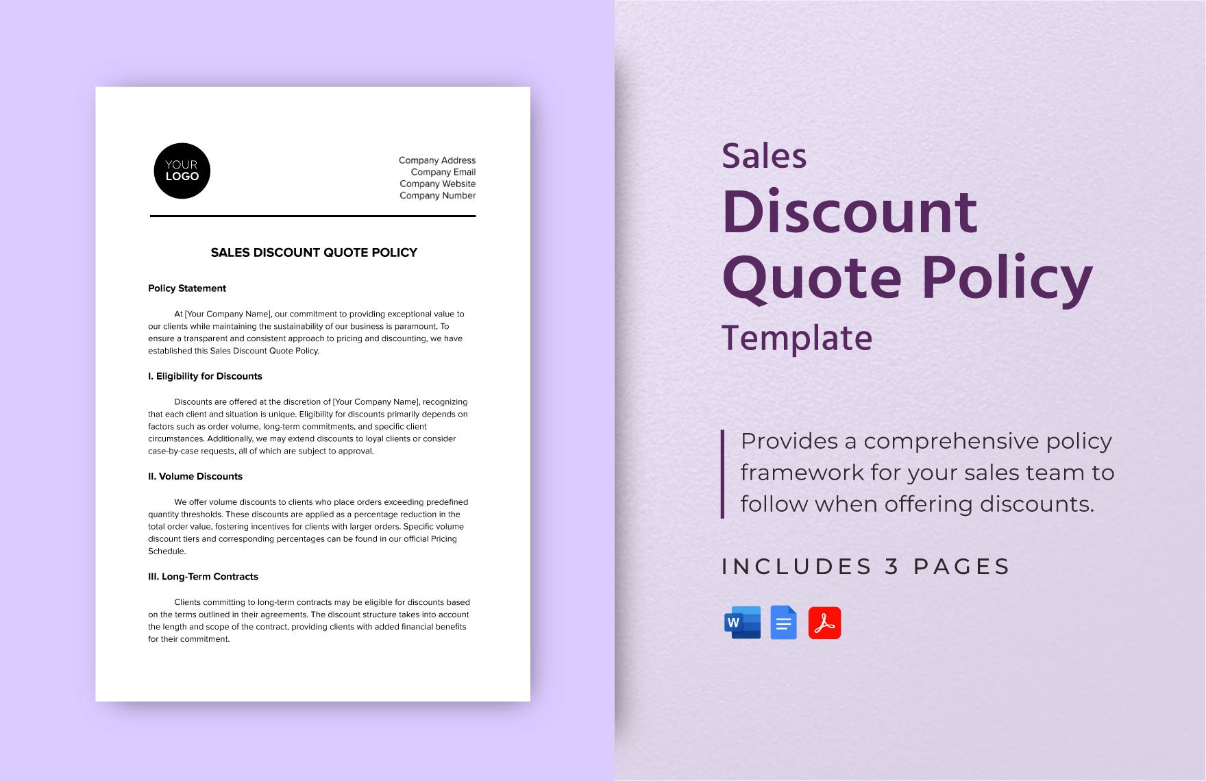 Sales Discount Quote Policy Template in Word, Google Docs, PDF