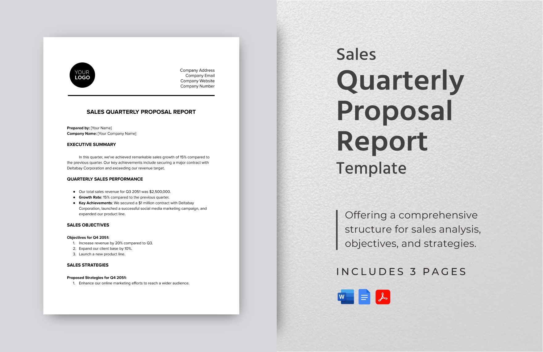 Sales Quarterly Proposal Report Template in Word, Google Docs, PDF