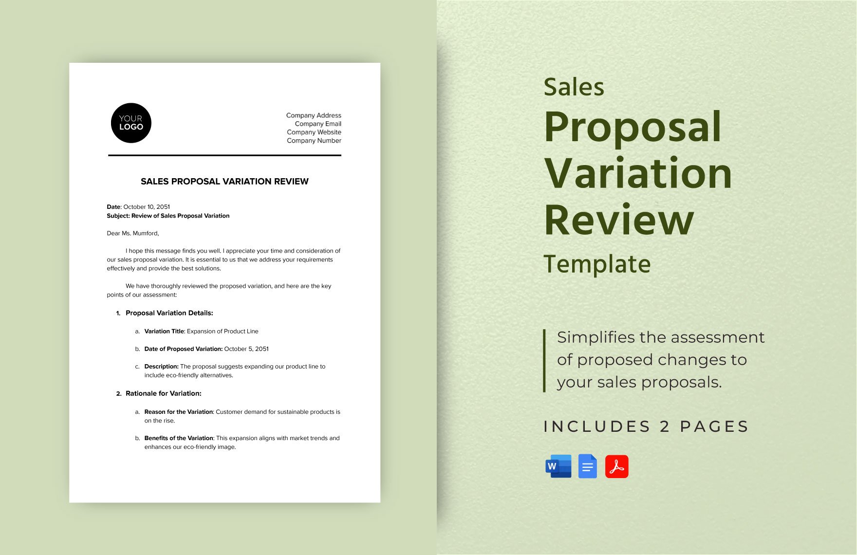 Sales Proposal Variation Review Template in Word, Google Docs, PDF