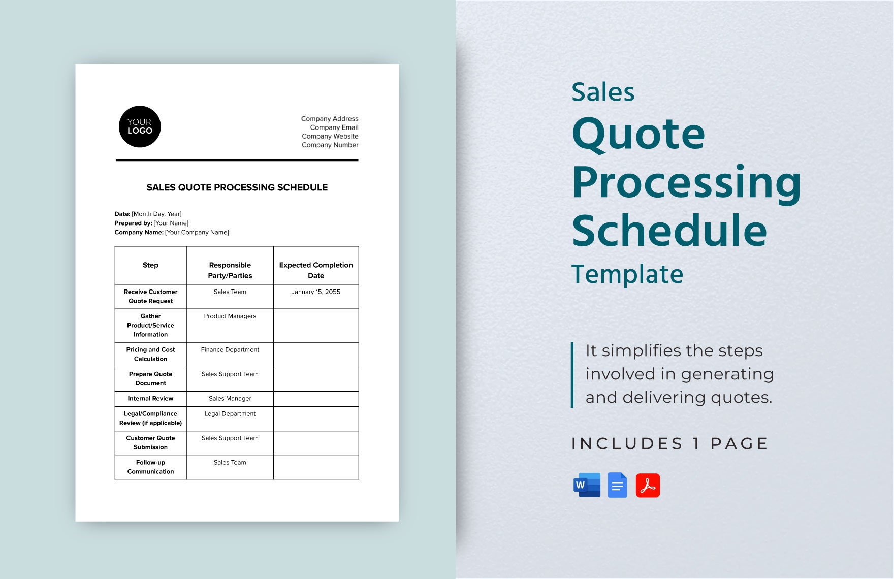 Sales Quote Processing Schedule Template in Word, Google Docs, PDF