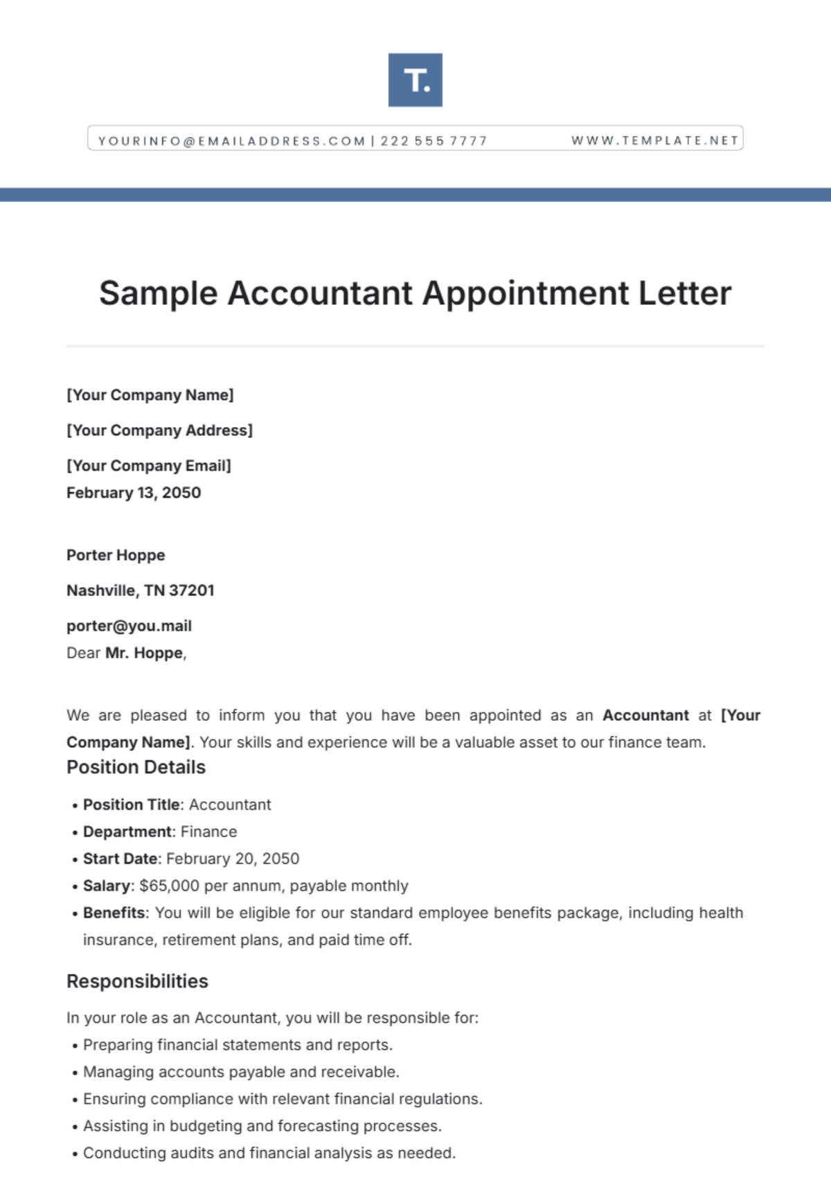 Sample Accountant Appointment Letter Template - Edit Online & Download