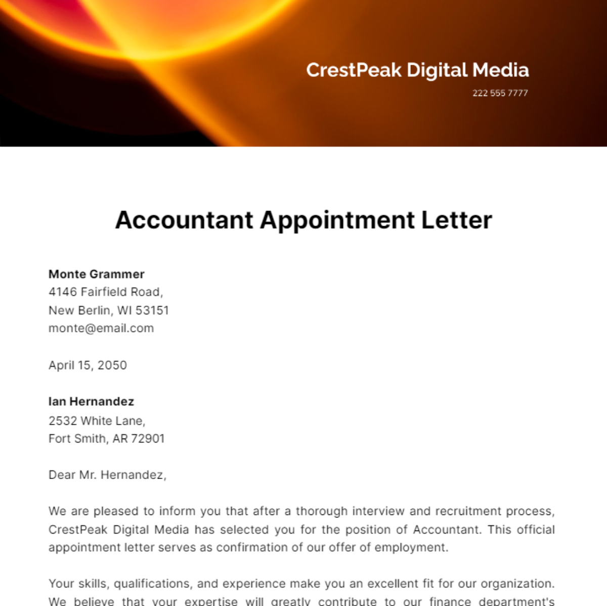 Accountant Appointment Letter Template