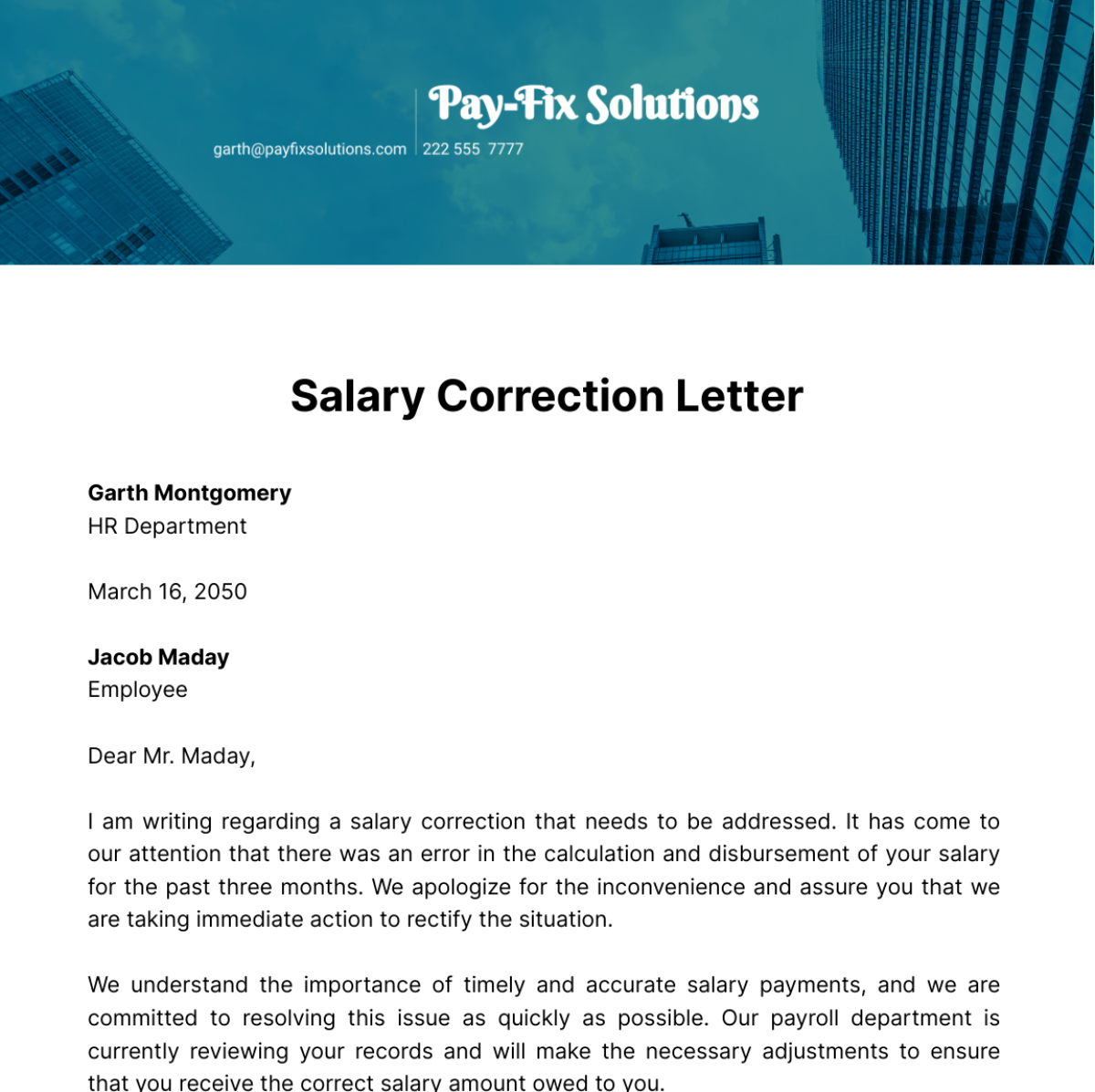 Salary Correction Letter Template