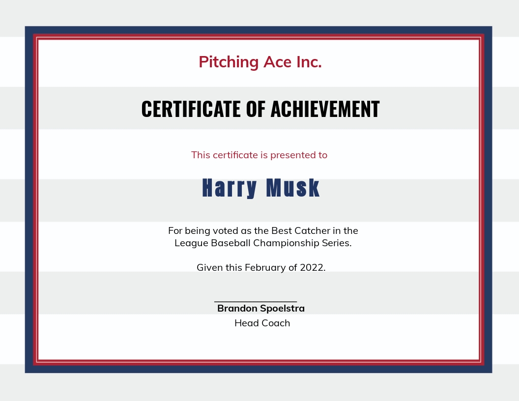 Baseball Certificate Template - Google Docs, Illustrator, Word, Apple Pages, PSD, Publisher