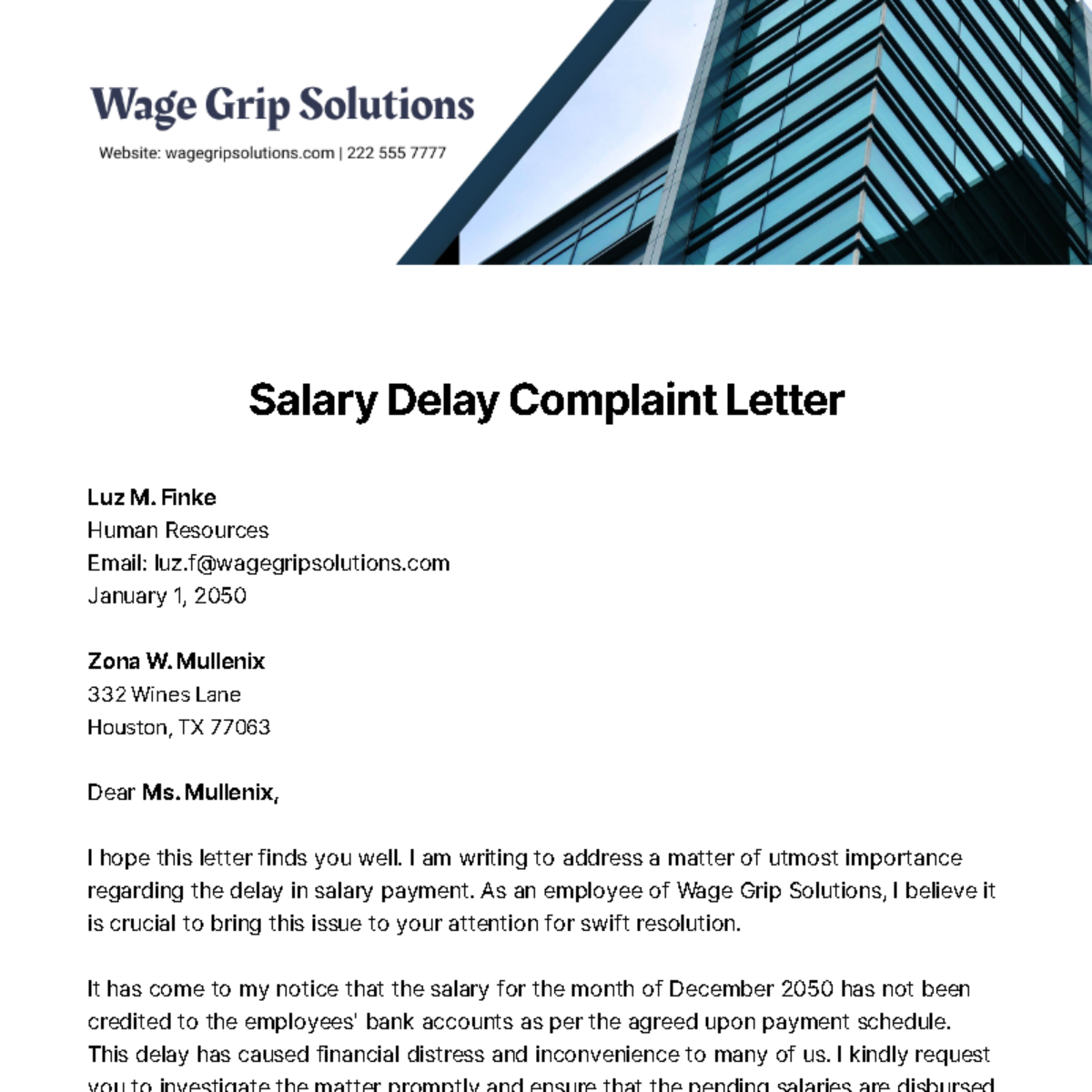 Salary Delay Complaint Letter Template