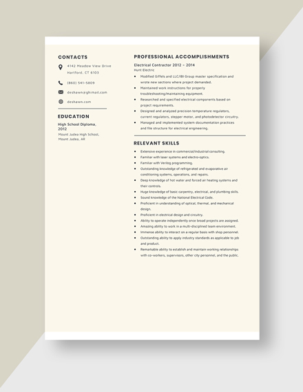 Electrical Contractor Resume  Template