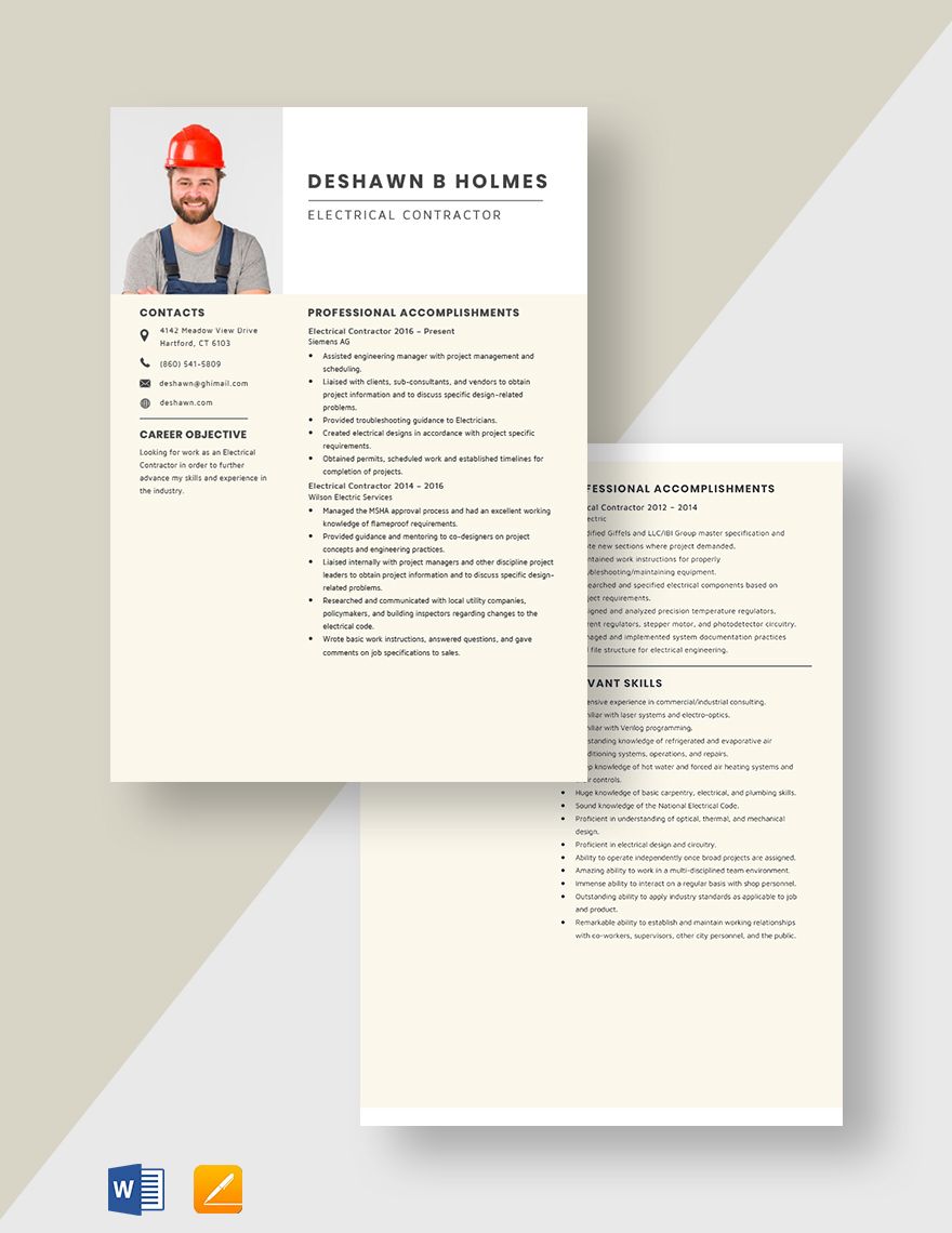 Electrical Contractor Resume
