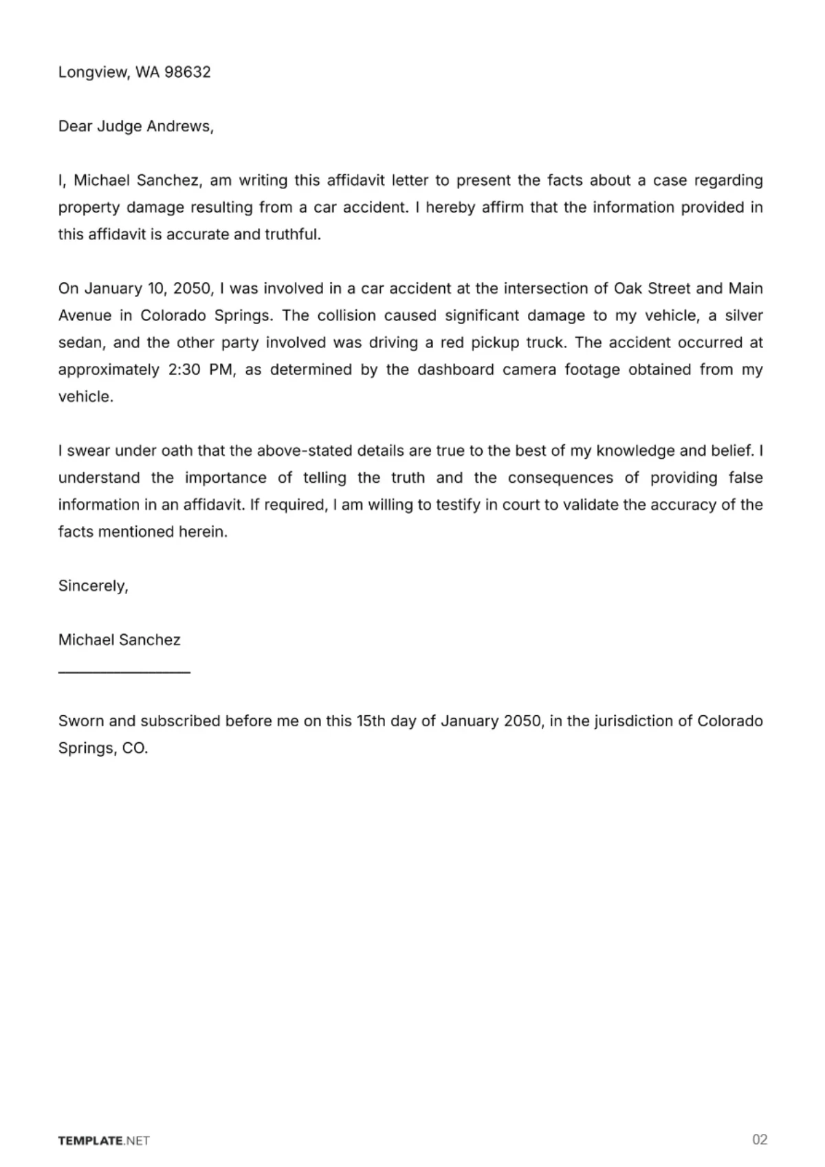 Free Affidavit Letter Template to Edit Online