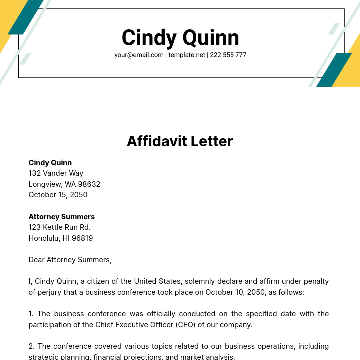 Simple Affidavit Letter Template