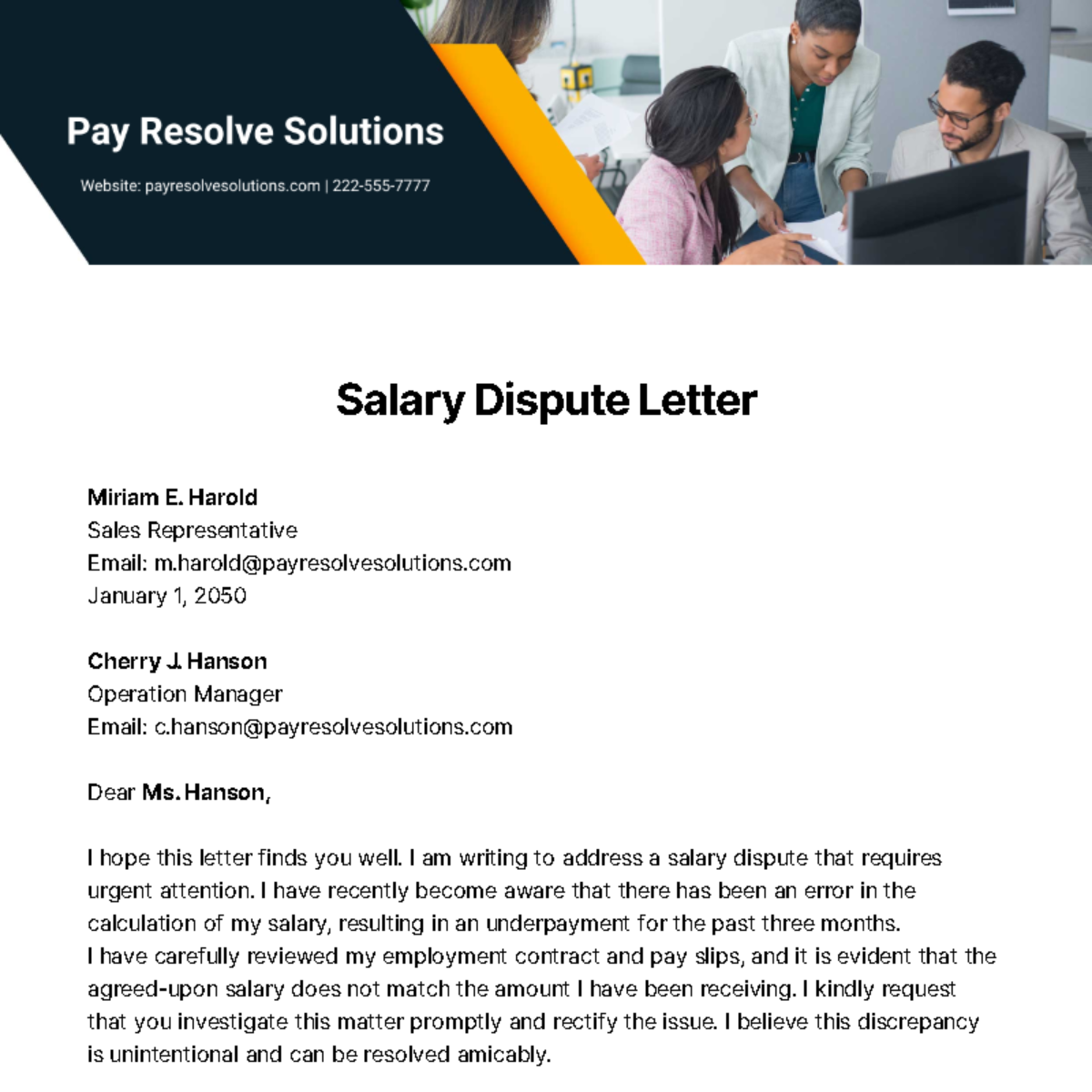 Salary Dispute Letter Template