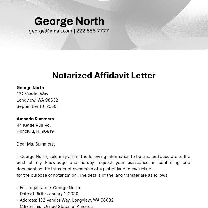 Notarized Affidavit Letter Template
