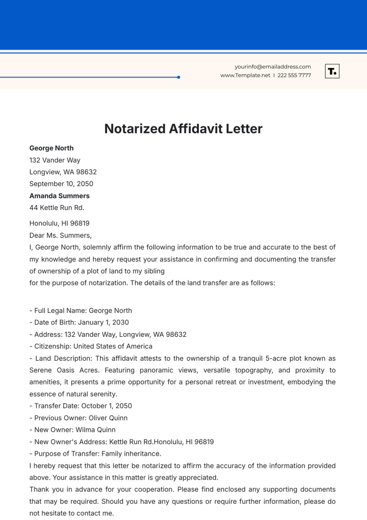 Notarized Affidavit Letter Template - Edit Online & Download