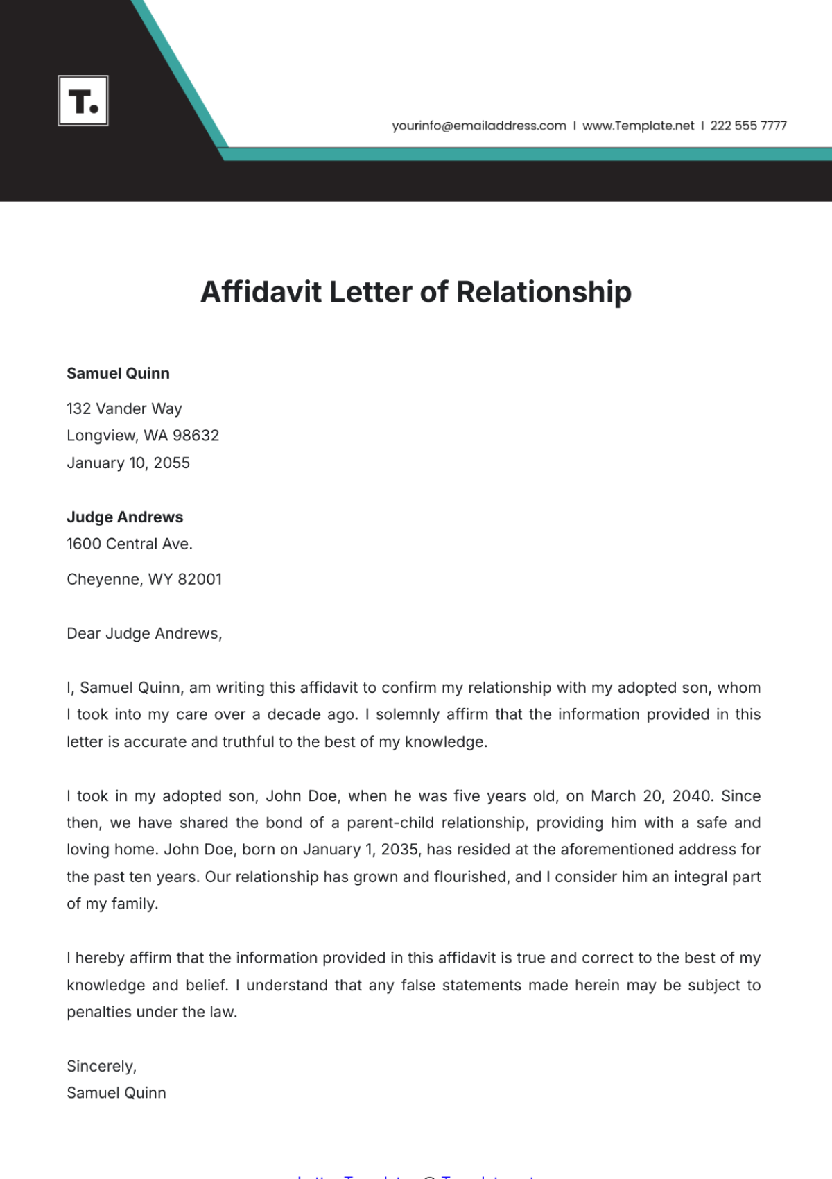 Affidavit Letter of Relationship Template - Edit Online & Download