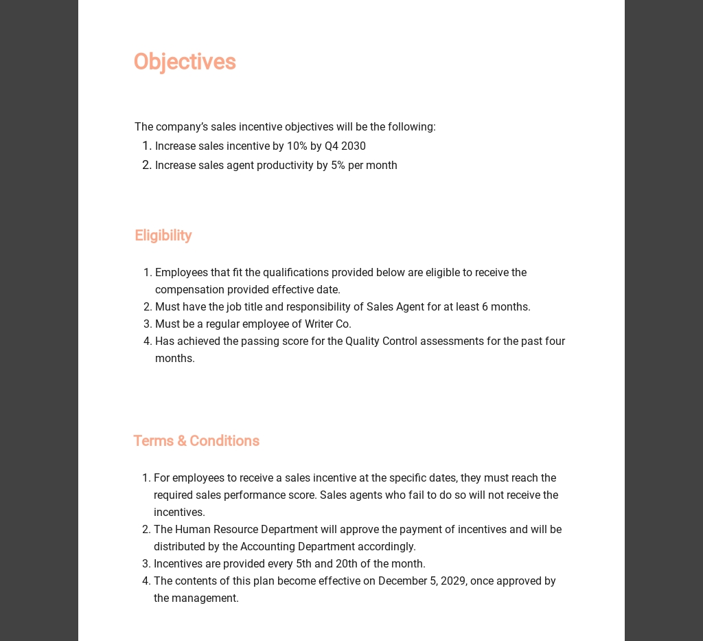 Sales Incentive Plan Template Word Google Docs Apple Pages