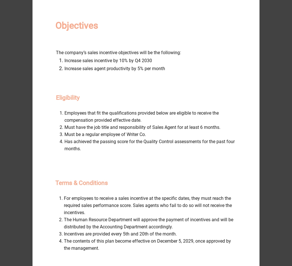 Sales Incentive Plan Template